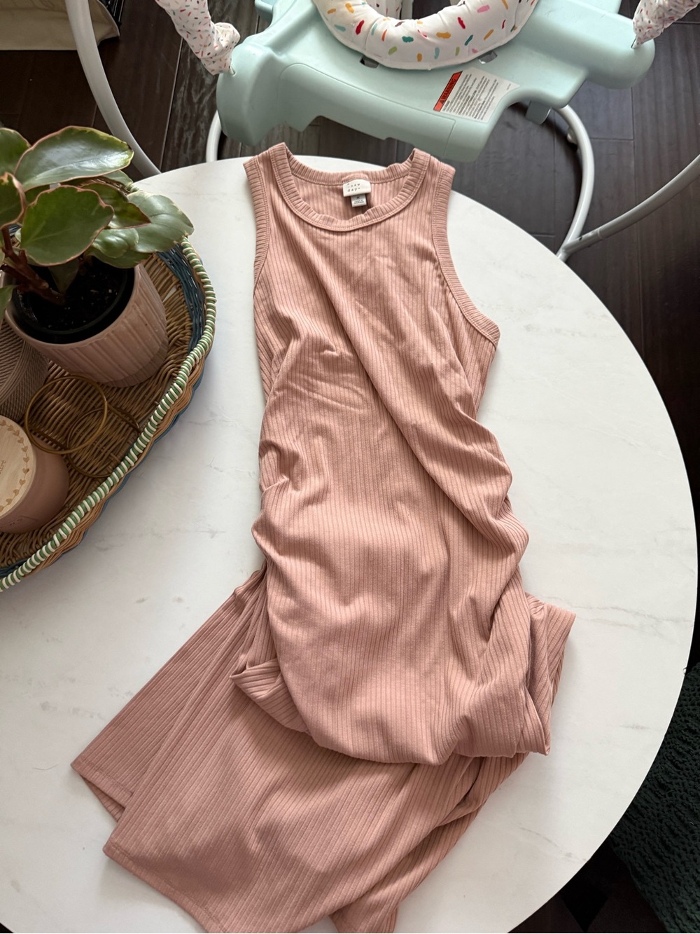 A New Day Tan Ribbed Midi Dress